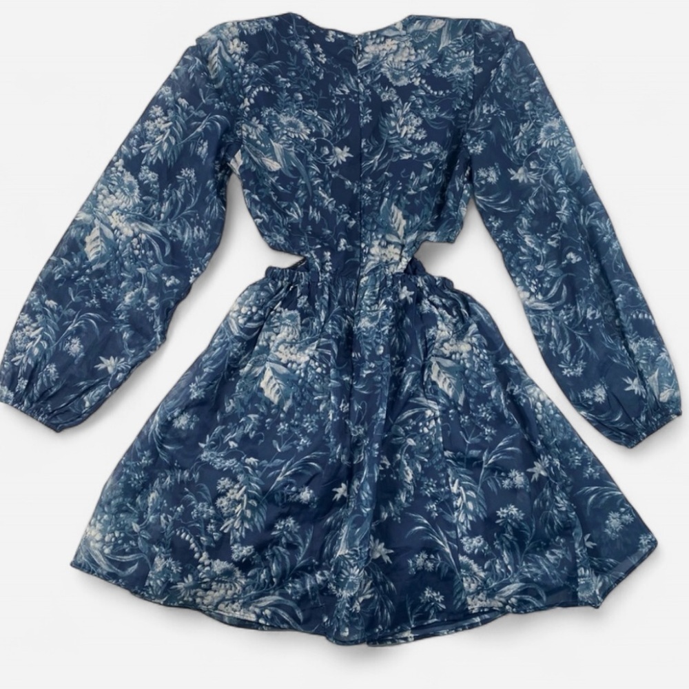 A&F Abercrombie & Fitch Women’s Blue Floral Cutout Long Sleeve Dress XS - Picture 4 of 8